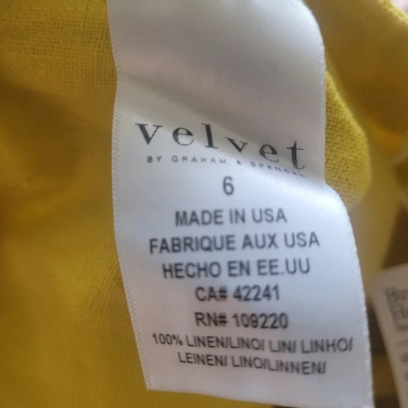 Velvet by Graham & Spencer NWT Yellow Dru Heavy Linen Pant size 6 - Picture 8 of 9